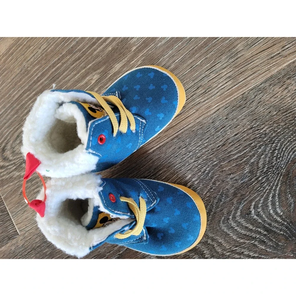 Disney Baby Mickey Mouse Blue Heart Faux Shearling High Top Crib Shoes 6-9M‎ #6